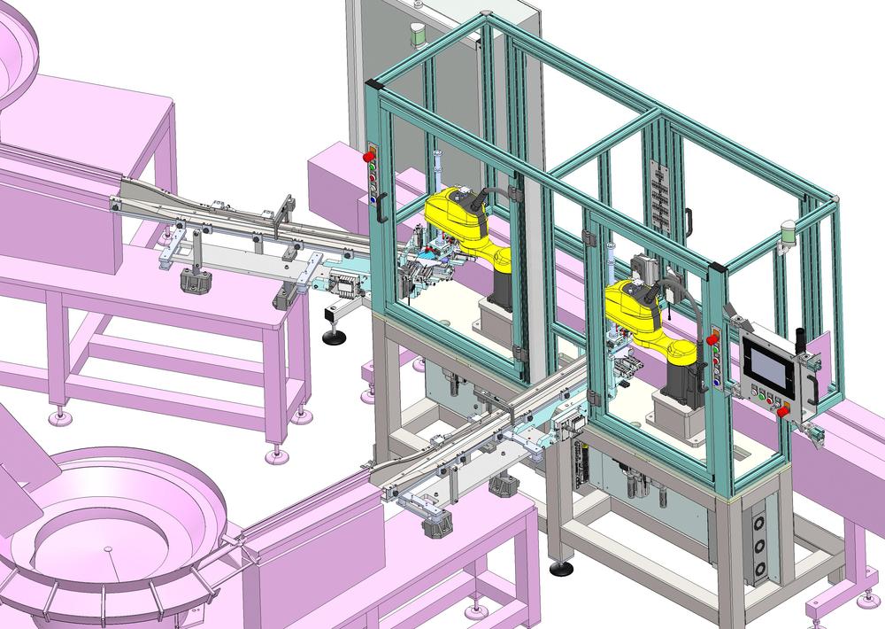 Robotický dvojitý zakládací systém dílů do balící linky FlowPack